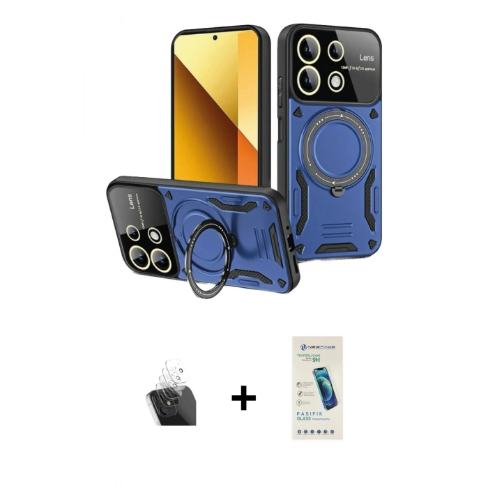 MARSİLYAN™- Redmi Note 13 4G Kılıf Kıvılcım Modern Serisi - Şeffaf Pasifik Cam Ekran Koruyucu + Kamera Lens Koruma Cam - SF