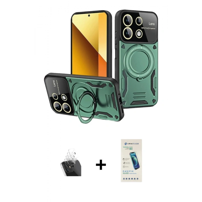 MARSİLYAN™- Redmi Note 13 4G Kılıf Kıvılcım Modern Serisi - Şeffaf Pasifik Cam Ekran Koruyucu + Kamera Lens Koruma Cam - SF