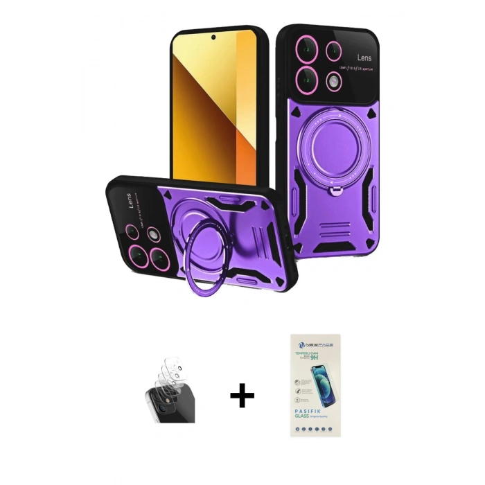 MARSİLYAN™- Redmi Note 13 4G Kılıf Kıvılcım Modern Serisi - Şeffaf Pasifik Cam Ekran Koruyucu + Kamera Lens Koruma Cam - SF