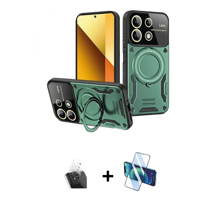 MARSİLYAN™- Redmi Note 13 4G Kılıf Kıvılcım Modern Serisi - Siyah 3D Antistatik Cam Ekran Koruyucu + Şeffaf Kamera Lens Koruma Cam