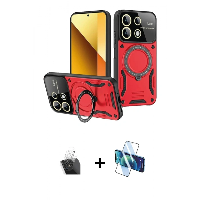 MARSİLYAN™- Redmi Note 13 4G Kılıf Kıvılcım Modern Serisi - Siyah 3D Antistatik Cam Ekran Koruyucu + Şeffaf Kamera Lens Koruma Cam