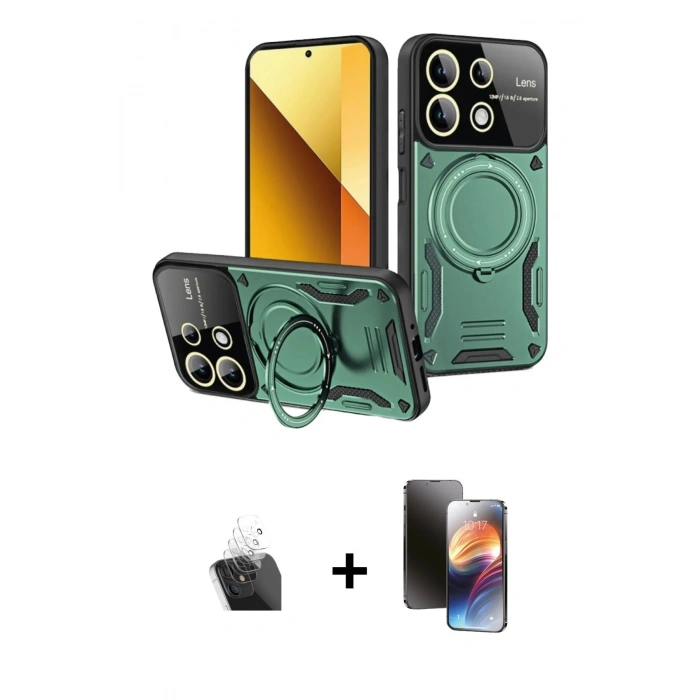 MARSİLYAN™- Redmi Note 13 4G Kılıf Kıvılcım Modern Serisi - Siyah 3D Antistatik Mat Seramik Nano Ekran Koruyucu + Şeffaf Kamera Lens Koruma Cam