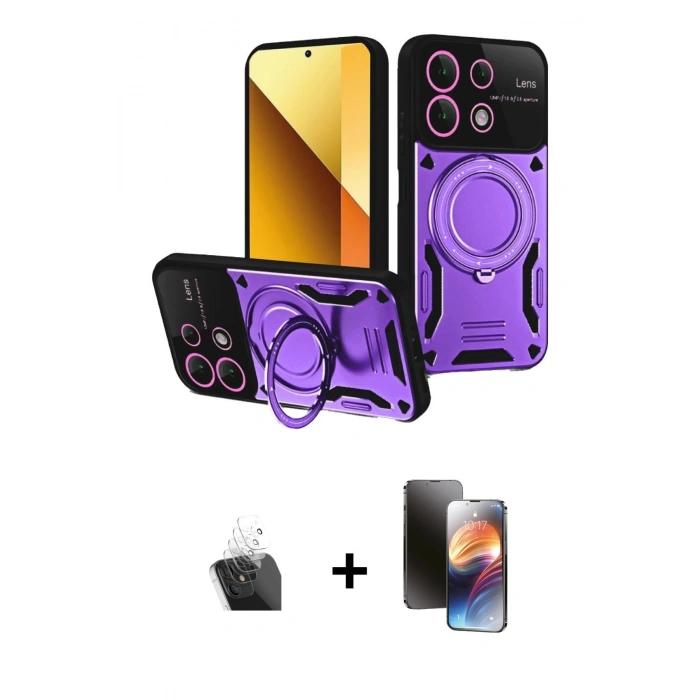MARSİLYAN™- Redmi Note 13 4G Kılıf Kıvılcım Modern Serisi - Siyah 3D Antistatik Mat Seramik Nano Ekran Koruyucu + Şeffaf Kamera Lens Koruma Cam