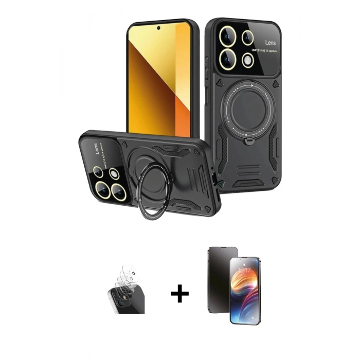 MARSİLYAN™- Redmi Note 13 4G Kılıf Kıvılcım Modern Serisi - Siyah 3D Antistatik Mat Seramik Nano Ekran Koruyucu + Şeffaf Kamera Lens Koruma Cam