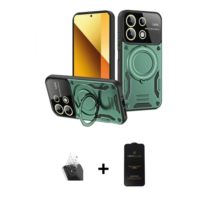 MARSİLYAN™- Redmi Note 13 4G Kılıf Kıvılcım Modern Serisi - Siyah 6D Antistatik Mat Seramik Hayalet Nano Ekran Koruyucu + Kamera Lens Koruma Cam - SF