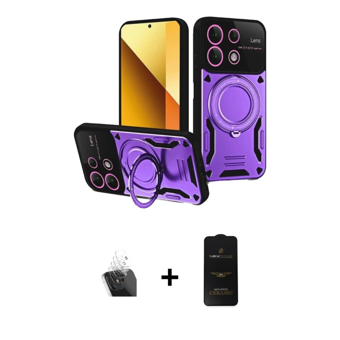 MARSİLYAN™- Redmi Note 13 4G Kılıf Kıvılcım Modern Serisi - Siyah 6D Antistatik Mat Seramik Hayalet Nano Ekran Koruyucu + Kamera Lens Koruma Cam - SF