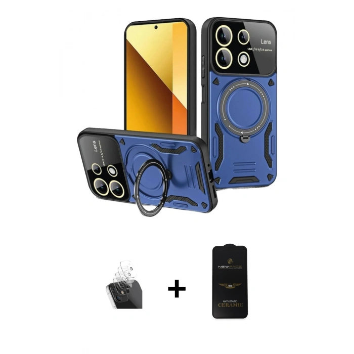 MARSİLYAN™- Redmi Note 13 4G Kılıf Kıvılcım Modern Serisi - Siyah 6D Antistatik Mat Seramik Hayalet Nano Ekran Koruyucu + Kamera Lens Koruma Cam - SF