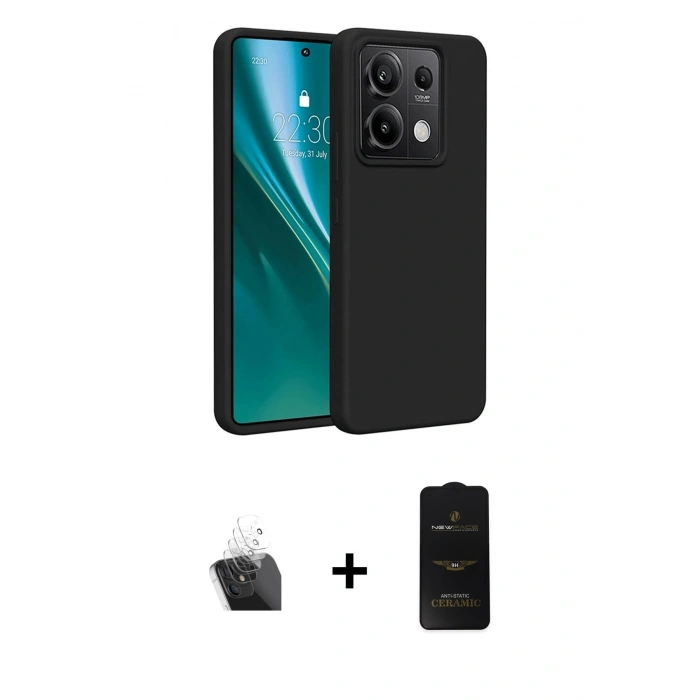 MARSİLYAN™- Redmi Note 13 4G Kılıf Kozmos Yansıma Özel Seri - Siyah 6D Antistatik Mat Seramik Hayalet Nano Ekran Koruyucu + Kamera Lens Koruma Cam - SF