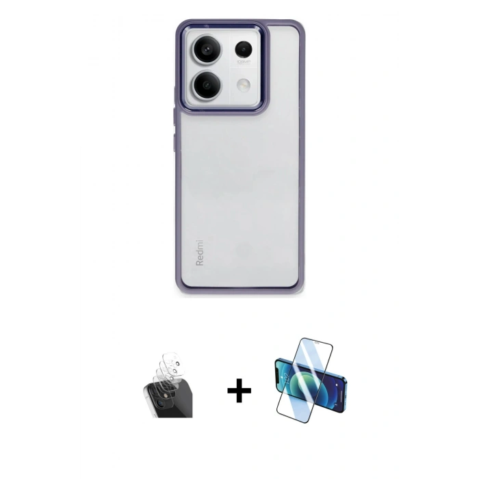 MARSİLYAN™- Redmi Note 13 4G Kılıf Nova Işık Serisi - Siyah 3D Antistatik Cam Ekran Koruyucu + Kamera Lens Koruma Cam - SF