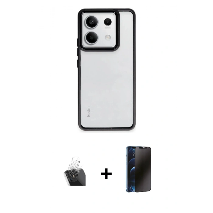 MARSİLYAN™- Redmi Note 13 4G Kılıf Nova Işık Serisi - Siyah 3D Antistatik Hayalet Cam Ekran Koruyucu + Kamera Lens Koruma Cam - SF