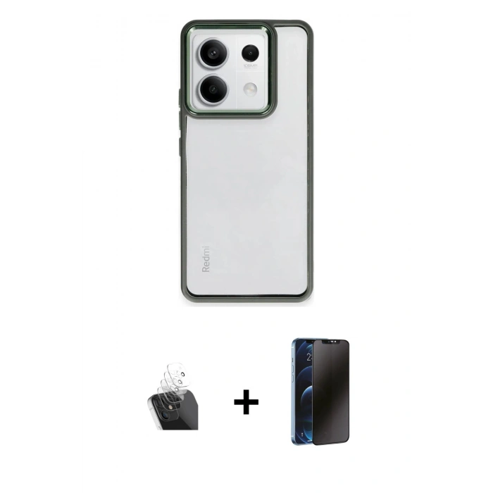 MARSİLYAN™- Redmi Note 13 4G Kılıf Nova Işık Serisi - Siyah 3D Antistatik Hayalet Cam Ekran Koruyucu + Kamera Lens Koruma Cam - SF