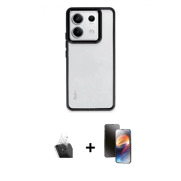 MARSİLYAN™- Redmi Note 13 4G Kılıf Nova Işık Serisi - Siyah 3D Antistatik Mat Seramik Nano Ekran Koruyucu + Kamera Lens Koruma Cam - SF