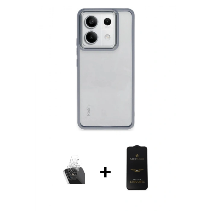 MARSİLYAN™- Redmi Note 13 4G Kılıf Nova Işık Serisi - Siyah 6D Antistatik Mat Seramik Hayalet Nano Ekran Koruyucu + Şeffaf Kamera Lens Koruma Cam