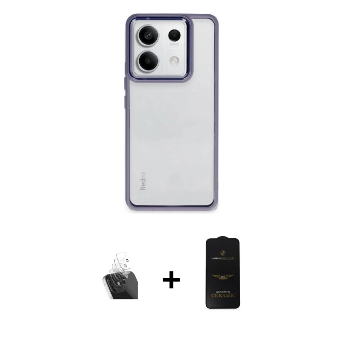 MARSİLYAN™- Redmi Note 13 4G Kılıf Nova Işık Serisi - Siyah 6D Antistatik Mat Seramik Hayalet Nano Ekran Koruyucu + Şeffaf Kamera Lens Koruma Cam