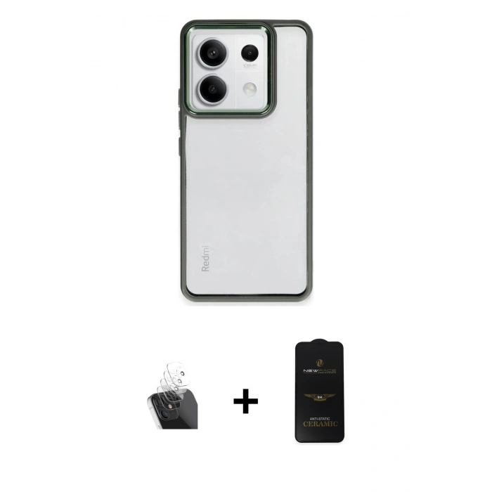 MARSİLYAN™- Redmi Note 13 4G Kılıf Nova Işık Serisi - Siyah 6D Antistatik Mat Seramik Hayalet Nano Ekran Koruyucu + Şeffaf Kamera Lens Koruma Cam