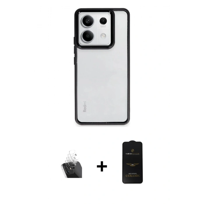 MARSİLYAN™- Redmi Note 13 4G Kılıf Nova Işık Serisi - Siyah 6D Antistatik Mat Seramik Hayalet Nano Ekran Koruyucu + Şeffaf Kamera Lens Koruma Cam