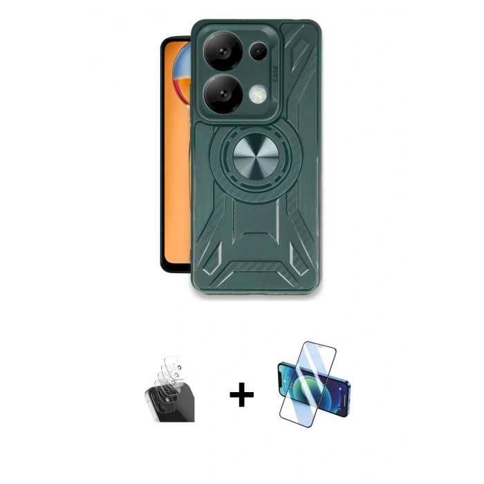 MARSİLYAN™- Redmi Note 13 4G Kılıf Nova Yansıma Prime - Siyah 3D Antistatik Cam Ekran Koruyucu + Kamera Lens Koruma Cam - SF