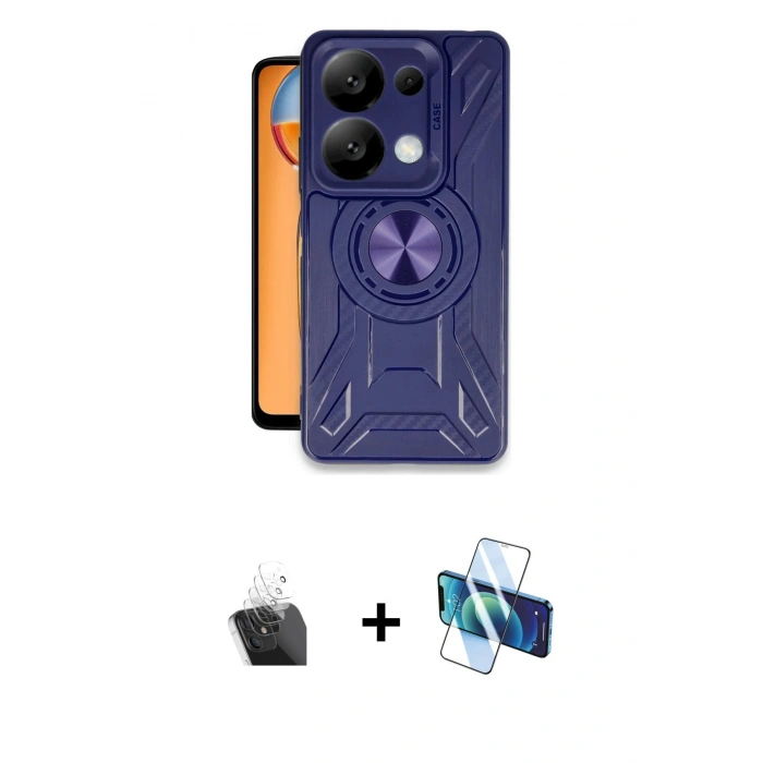 MARSİLYAN™- Redmi Note 13 4G Kılıf Nova Yansıma Prime - Siyah 3D Antistatik Cam Ekran Koruyucu + Kamera Lens Koruma Cam - SF