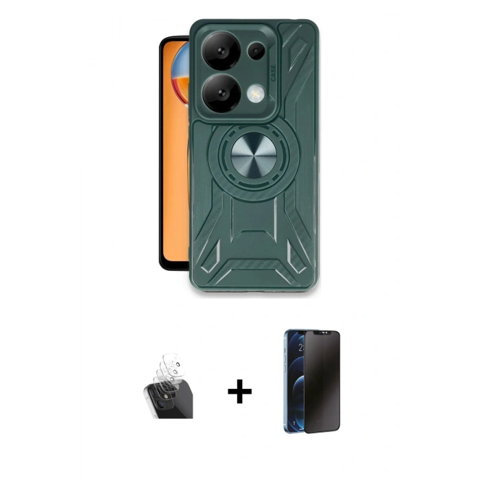 MARSİLYAN™- Redmi Note 13 4G Kılıf Nova Yansıma Prime - Siyah 3D Antistatik Hayalet Cam Ekran Koruyucu + Kamera Lens Koruma Cam - SF