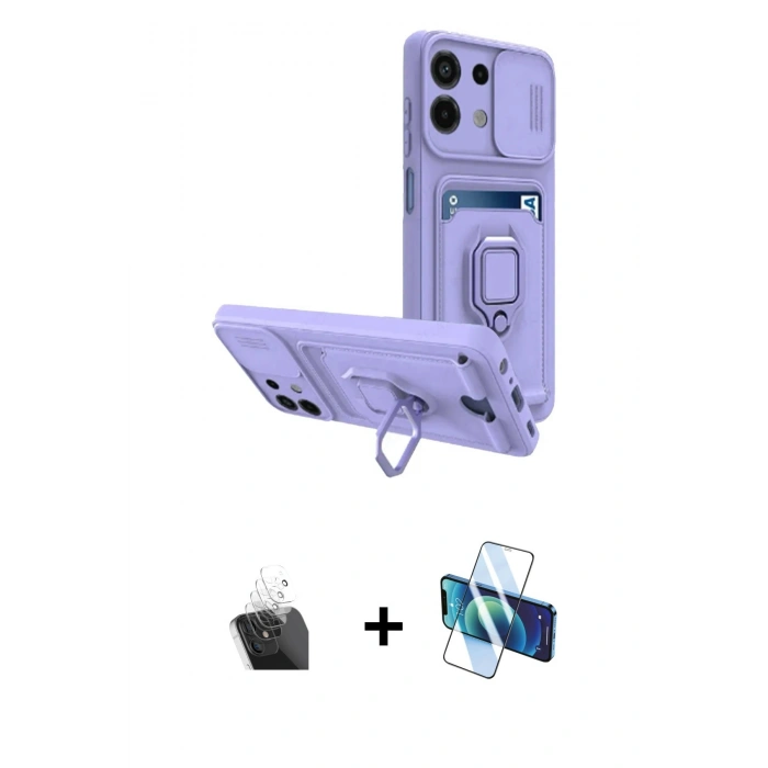 MARSİLYAN™- Redmi Note 13 4G Kılıf Vadi Form Prime - Siyah 3D Antistatik Cam Ekran Koruyucu + Kamera Lens Koruma Cam - SF