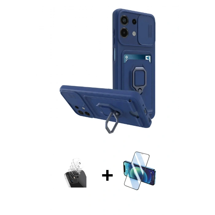 MARSİLYAN™- Redmi Note 13 4G Kılıf Vadi Form Prime - Siyah 3D Antistatik Cam Ekran Koruyucu + Kamera Lens Koruma Cam - SF