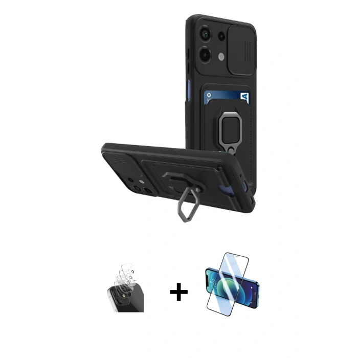 MARSİLYAN™- Redmi Note 13 4G Kılıf Vadi Form Prime - Siyah 3D Antistatik Cam Ekran Koruyucu + Kamera Lens Koruma Cam - SF