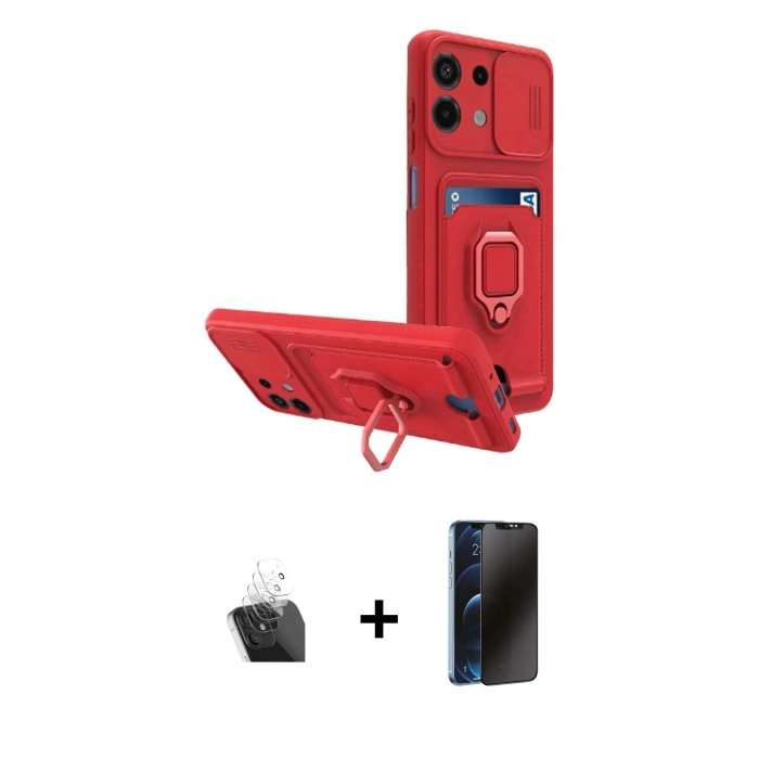 MARSİLYAN™- Redmi Note 13 4G Kılıf Vadi Form Prime - Siyah 3D Antistatik Hayalet Cam Ekran Koruyucu + Kamera Lens Koruma Cam - SF
