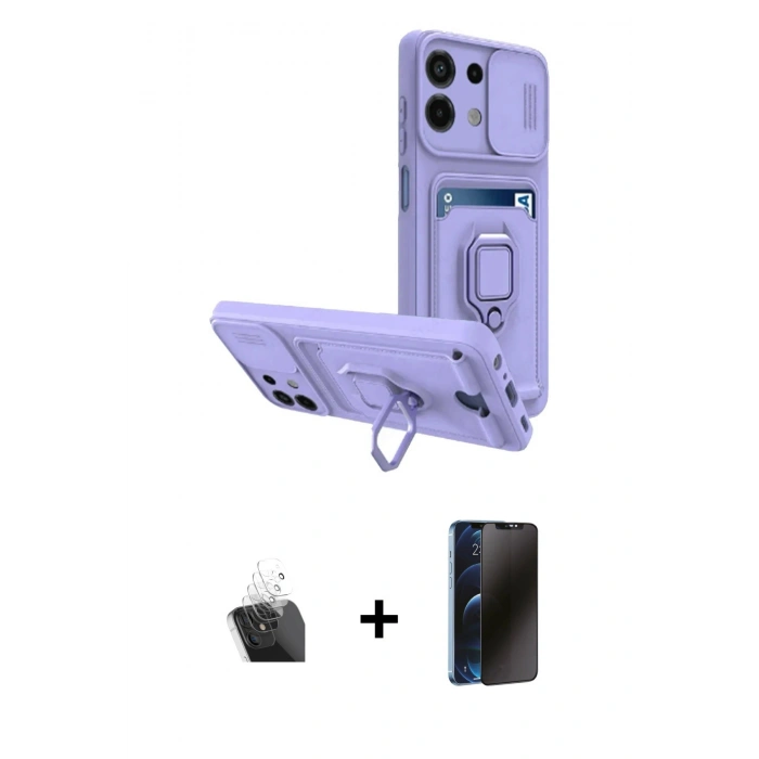 MARSİLYAN™- Redmi Note 13 4G Kılıf Vadi Form Prime - Siyah 3D Antistatik Hayalet Cam Ekran Koruyucu + Kamera Lens Koruma Cam - SF