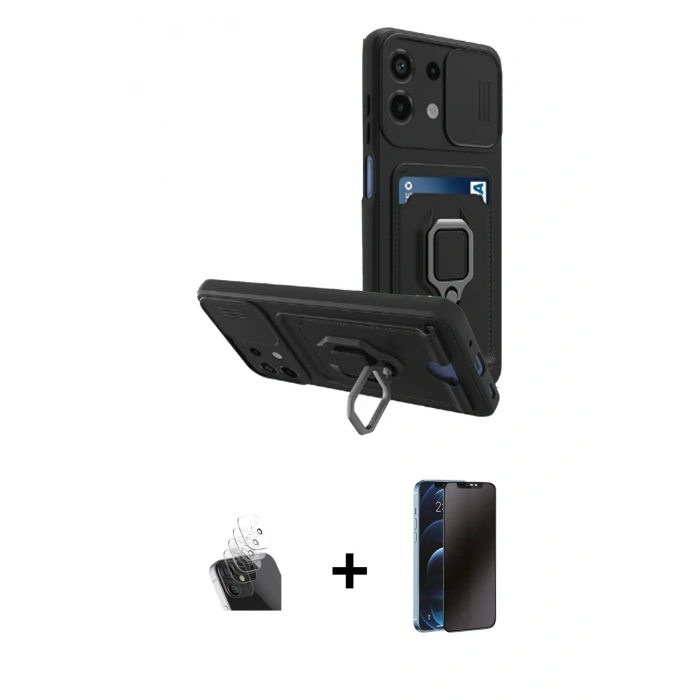 MARSİLYAN™- Redmi Note 13 4G Kılıf Vadi Form Prime - Siyah 3D Antistatik Hayalet Cam Ekran Koruyucu + Kamera Lens Koruma Cam - SF