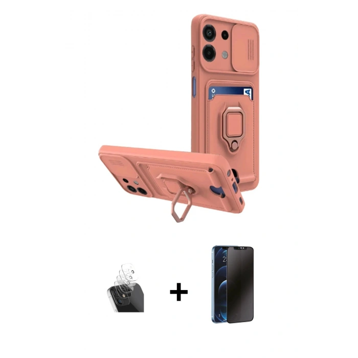 MARSİLYAN™- Redmi Note 13 4G Kılıf Vadi Form Prime - Siyah 3D Antistatik Hayalet Cam Ekran Koruyucu + Kamera Lens Koruma Cam - SF