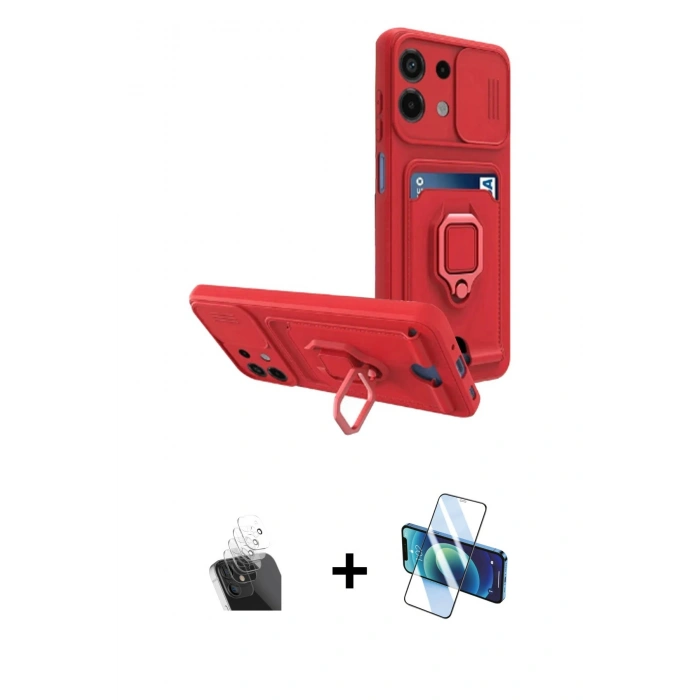 MARSİLYAN™- Redmi Note 13 4G Kılıf Vadi Form Prime - Siyah 3D Antistatik Seramik Nano Ekran Koruyucu + Kamera Lens Koruma Cam - SF