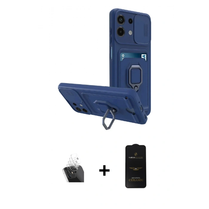 MARSİLYAN™- Redmi Note 13 4G Kılıf Vadi Form Prime - Siyah 6D Antistatik Mat Seramik Hayalet Nano Ekran Koruyucu + Kamera Lens Koruma Cam - SF