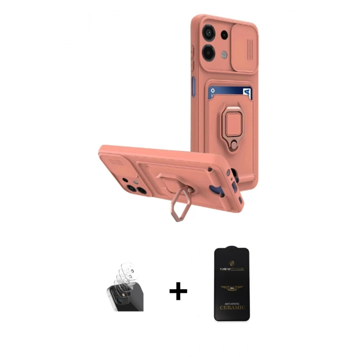 MARSİLYAN™- Redmi Note 13 4G Kılıf Vadi Form Prime - Siyah 6D Antistatik Mat Seramik Hayalet Nano Ekran Koruyucu + Kamera Lens Koruma Cam - SF
