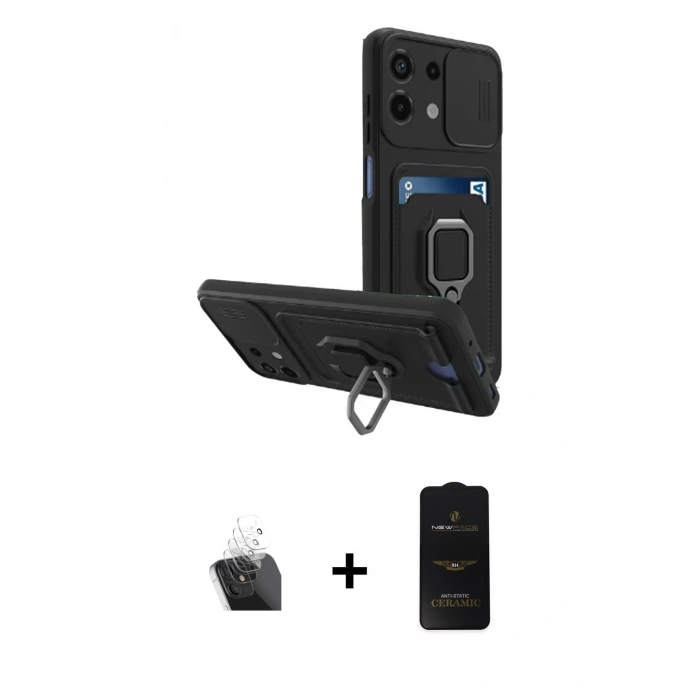 MARSİLYAN™- Redmi Note 13 4G Kılıf Vadi Form Prime - Siyah 6D Antistatik Mat Seramik Hayalet Nano Ekran Koruyucu + Kamera Lens Koruma Cam - SF