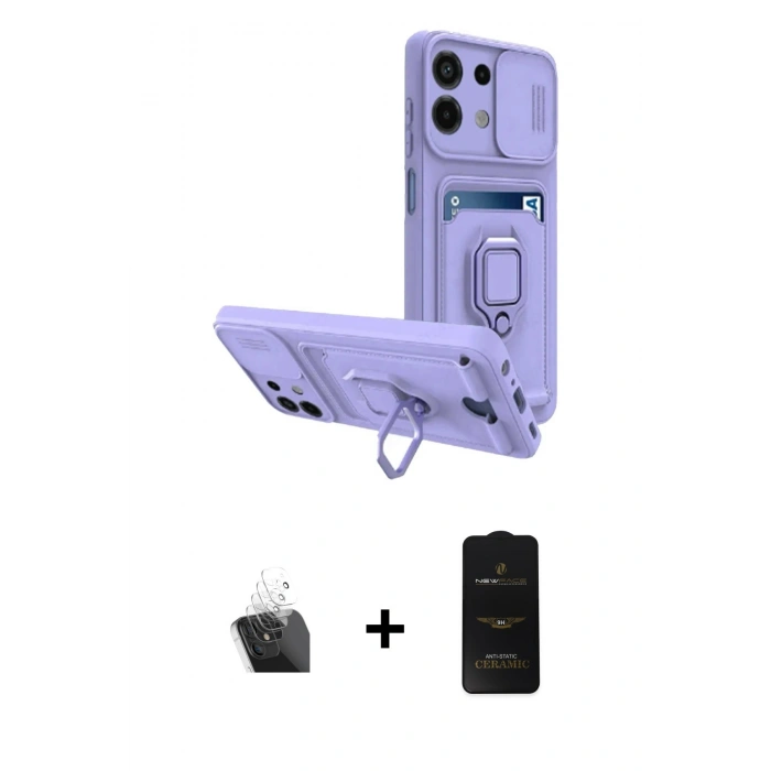 MARSİLYAN™- Redmi Note 13 4G Kılıf Vadi Form Prime - Siyah 6D Antistatik Mat Seramik Hayalet Nano Ekran Koruyucu + Kamera Lens Koruma Cam - SF
