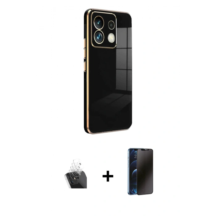 MARSİLYAN™- Redmi Note 13 4G Kılıf Yankı Serisi - Siyah 3D Antistatik Hayalet Cam Ekran Koruyucu + Kamera Lens Koruma Cam - SF