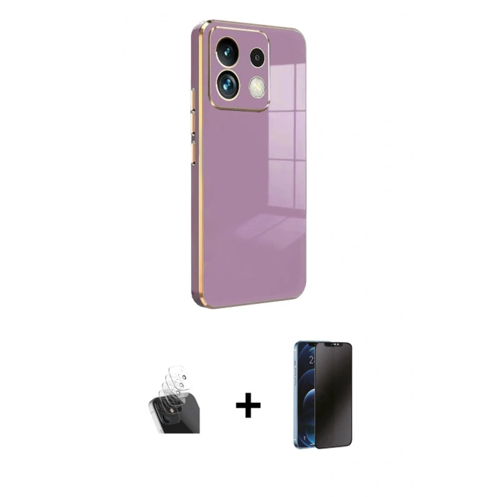 MARSİLYAN™- Redmi Note 13 4G Kılıf Yankı Serisi - Siyah 3D Antistatik Hayalet Cam Ekran Koruyucu + Kamera Lens Koruma Cam - SF