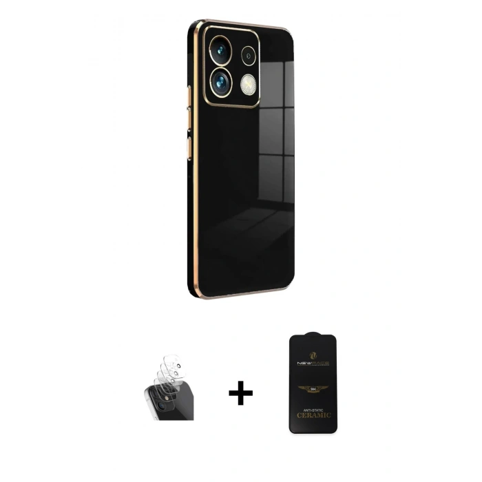 MARSİLYAN™- Redmi Note 13 4G Kılıf Yankı Serisi - Siyah 6D Antistatik Mat Seramik Hayalet Nano Ekran Koruyucu + Şeffaf Kamera Lens Koruma Cam