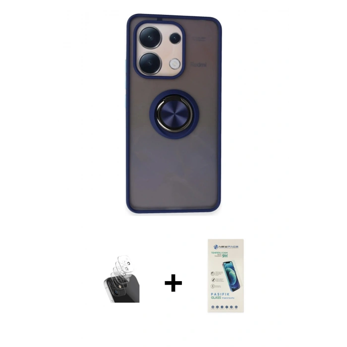 MARSİLYAN™- Redmi Note 13 4G Kılıf Yörünge Çizgi - Şeffaf Pasifik Cam Ekran Koruyucu + Şeffaf Kamera Lens Koruma Cam