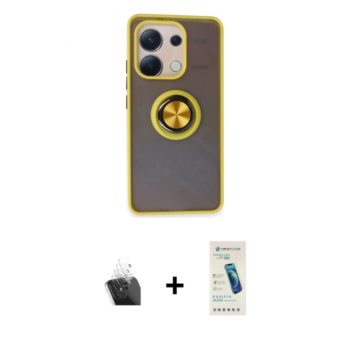 MARSİLYAN™- Redmi Note 13 4G Kılıf Yörünge Çizgi - Şeffaf Pasifik Cam Ekran Koruyucu + Şeffaf Kamera Lens Koruma Cam