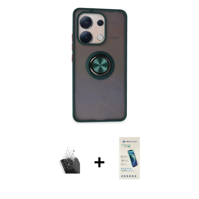 MARSİLYAN™- Redmi Note 13 4G Kılıf Yörünge Çizgi - Şeffaf Pasifik Cam Ekran Koruyucu + Şeffaf Kamera Lens Koruma Cam