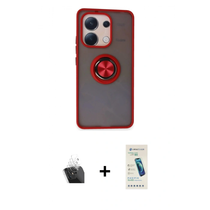 MARSİLYAN™- Redmi Note 13 4G Kılıf Yörünge Çizgi - Şeffaf Pasifik Cam Ekran Koruyucu + Şeffaf Kamera Lens Koruma Cam