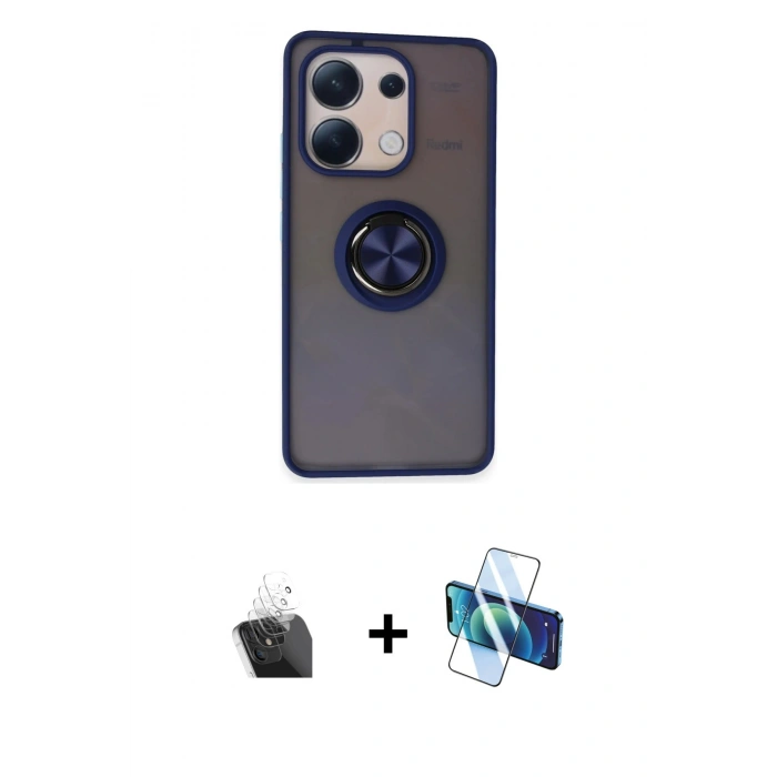 MARSİLYAN™- Redmi Note 13 4G Kılıf Yörünge Çizgi - Siyah 3D Antistatik Seramik Nano Ekran Koruyucu + Kamera Lens Koruma Cam - SF