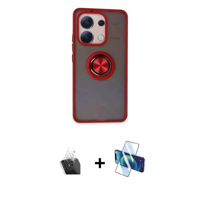 MARSİLYAN™- Redmi Note 13 4G Kılıf Yörünge Çizgi - Siyah 3D Antistatik Seramik Nano Ekran Koruyucu + Kamera Lens Koruma Cam - SF