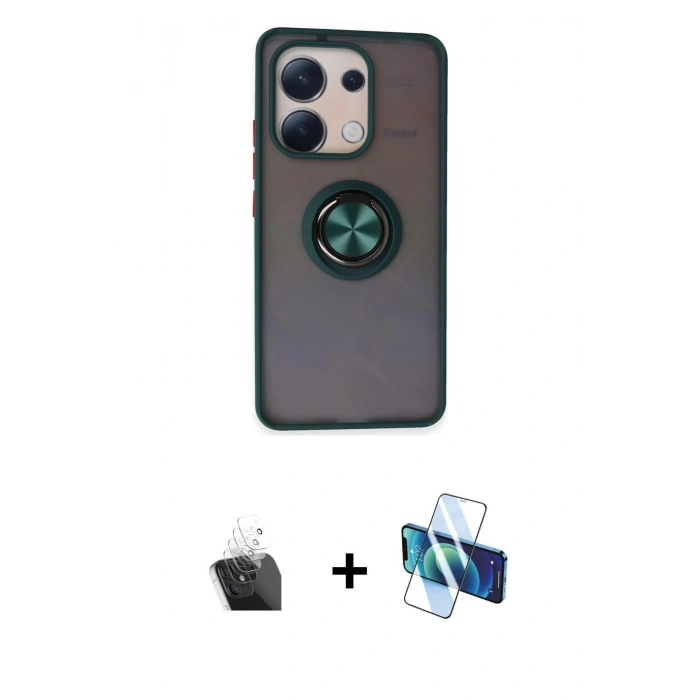 MARSİLYAN™- Redmi Note 13 4G Kılıf Yörünge Çizgi - Siyah 3D Antistatik Seramik Nano Ekran Koruyucu + Kamera Lens Koruma Cam - SF
