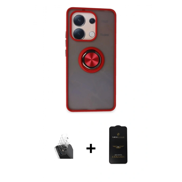 MARSİLYAN™- Redmi Note 13 4G Kılıf Yörünge Çizgi - Siyah 6D Antistatik Mat Seramik Hayalet Nano Ekran Koruyucu + Şeffaf Kamera Lens Koruma Cam