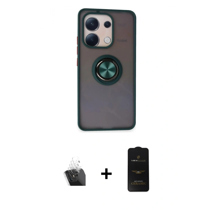 MARSİLYAN™- Redmi Note 13 4G Kılıf Yörünge Çizgi - Siyah 6D Antistatik Mat Seramik Hayalet Nano Ekran Koruyucu + Şeffaf Kamera Lens Koruma Cam