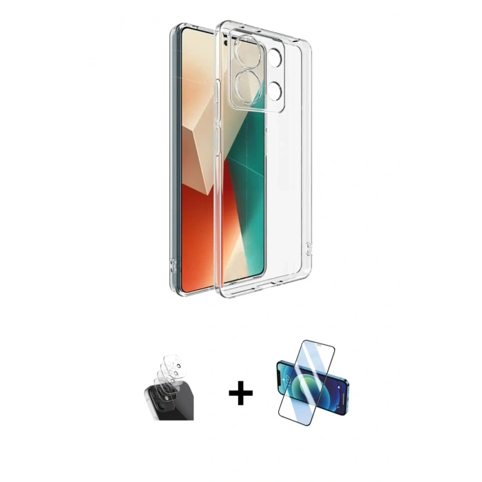 MARSİLYAN™- Redmi Note 13 4G Kılıf Zirve Doku - Siyah 3D Antistatik Seramik Nano Ekran Koruyucu + Kamera Lens Koruma Cam - SF