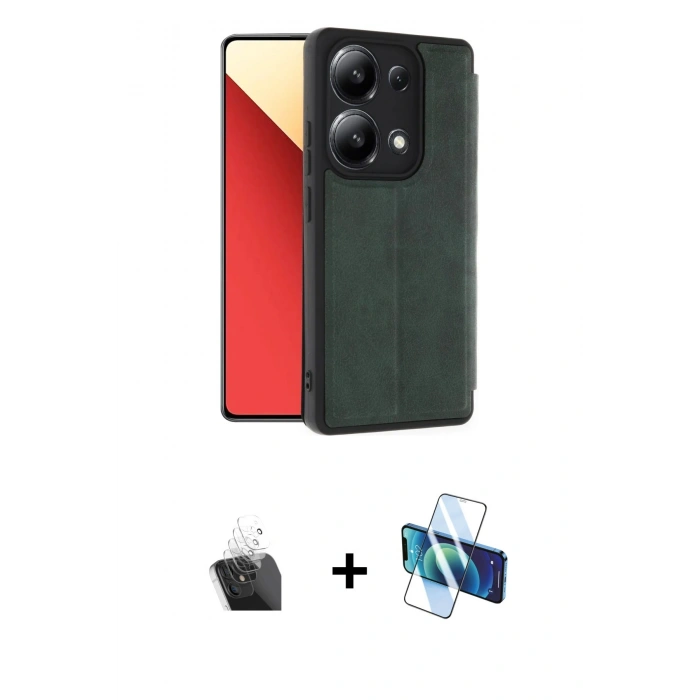MARSİLYAN™- Redmi Note 13 4G Kılıf Zirve Yansıma Serisi - Siyah 3D Antistatik Cam Ekran Koruyucu + Kamera Lens Koruma Cam - SF