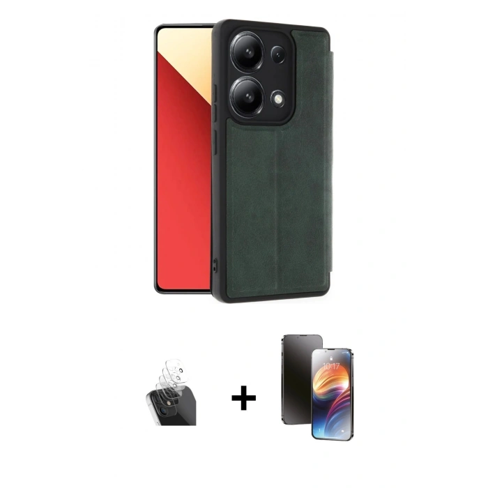 MARSİLYAN™- Redmi Note 13 4G Kılıf Zirve Yansıma Serisi - Siyah 3D Antistatik Mat Seramik Nano Ekran Koruyucu + Kamera Lens Koruma Cam - SF